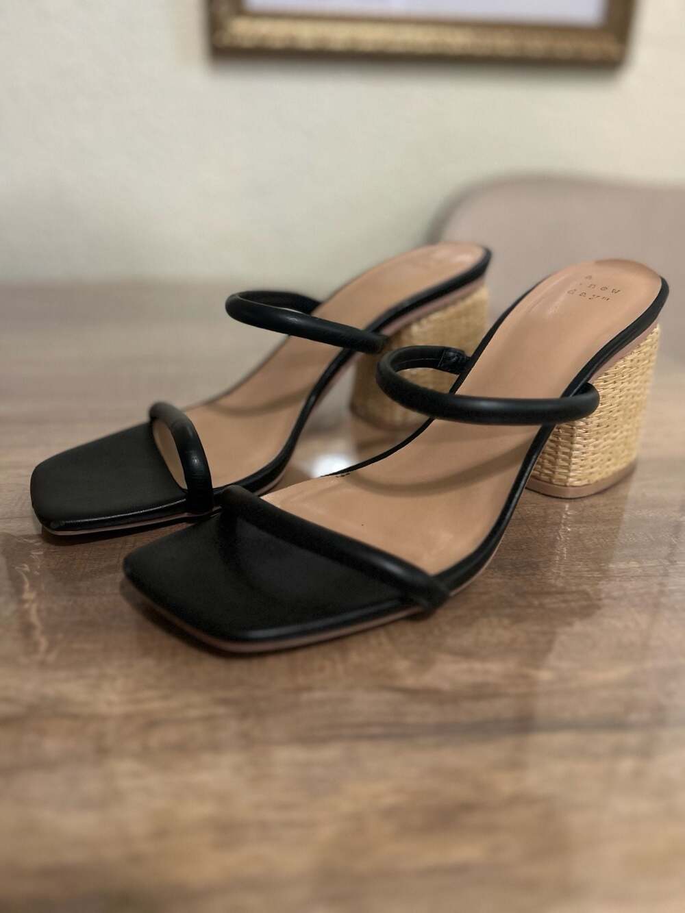 A New Day Miley Black Strappy Block Heel Sandals